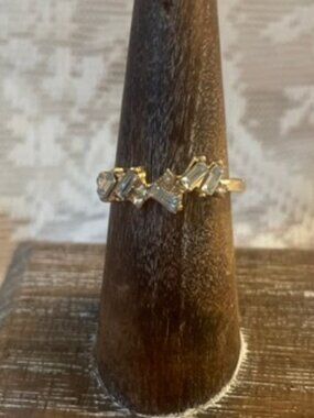 Dainty Gold Baguette Crystal Ring Minimalist Stacking Band size 6.5